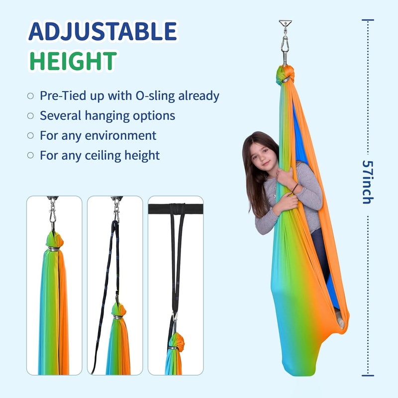 OUTREE Double Layer Therapy Swing with 360 Swivel Hanger, Healing & Relaxing Cuddle Swing for Kids and Adults with Autism, ADHD, Sensory Processing Disorder (Orange-Green Gradient) - Image 5